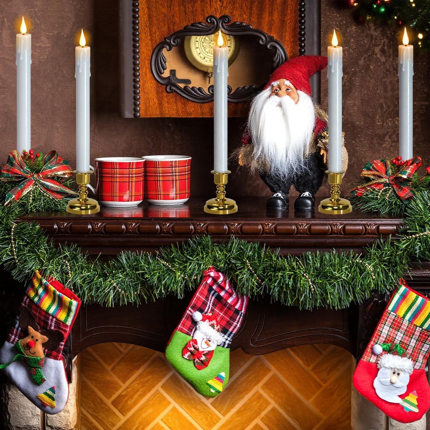 DRomance Christmas Flameless Window Taper Candles Battery Operated with Remote and Timer, 6 Pack White Plastic Dripping LED Flickering Candles with Suction Cups Holiday Indoor Decor(Gold Holders)