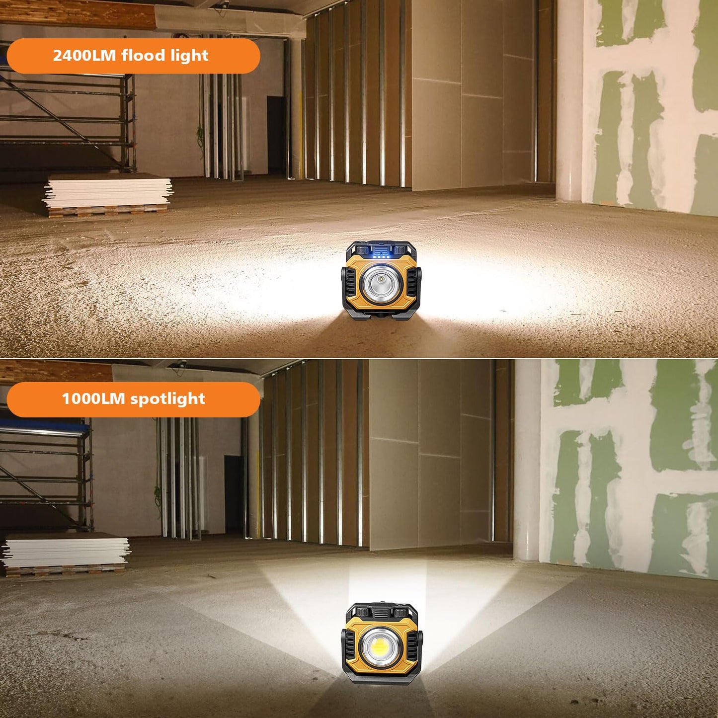 Samyoung 2 Pack 2400LM Magnetic Rechargeable Work Light, 28 Hours Long Lasting Stepless 2700-8000K White & Warm Bright Portable LED Work Light, Ultralight 360°Rotating with Hook(Yellow)