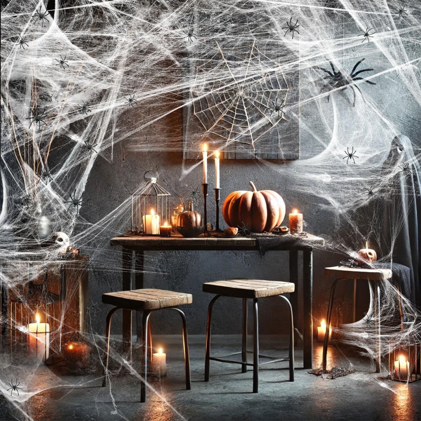 Famoby 1200 sqft Halloween Spider Webs & 50pcs Fake Spiders Super Stretch Cobwebs for Halloween Theme Decoration Indoor and Outdoor Party Supplies