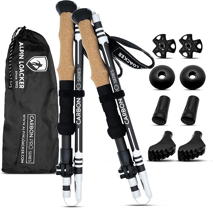 ALPIN LOACKER Collapsible Trekking Poles for Hiking I Carbon or Aluminum Hiking Poles Ultra Lightweight I Adjustable Trekk...
