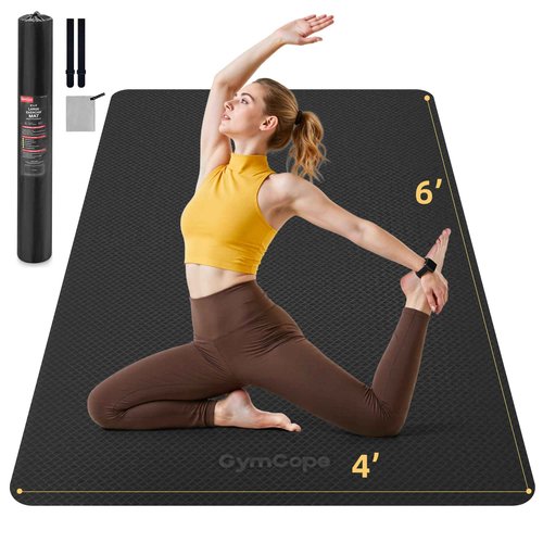 GymCope Large Yoga Mat 6'x4', Extra Wide Non-Slip TPE Exercise Mat 6/8/10/12mm, Thick Oversized Workout Mat for Home Gym, Pilates, Cardio, Stretch & Weight Training, with Towel, Straps & Carry Bag
