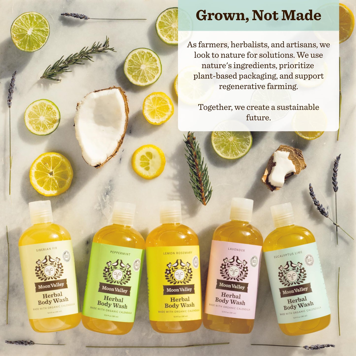 Herbal Body Wash, Eucalyptus Lime by Moon Valley, All Natural Ingredients, No Parabens, Vegan, Moisturizing Essential Oils, Two