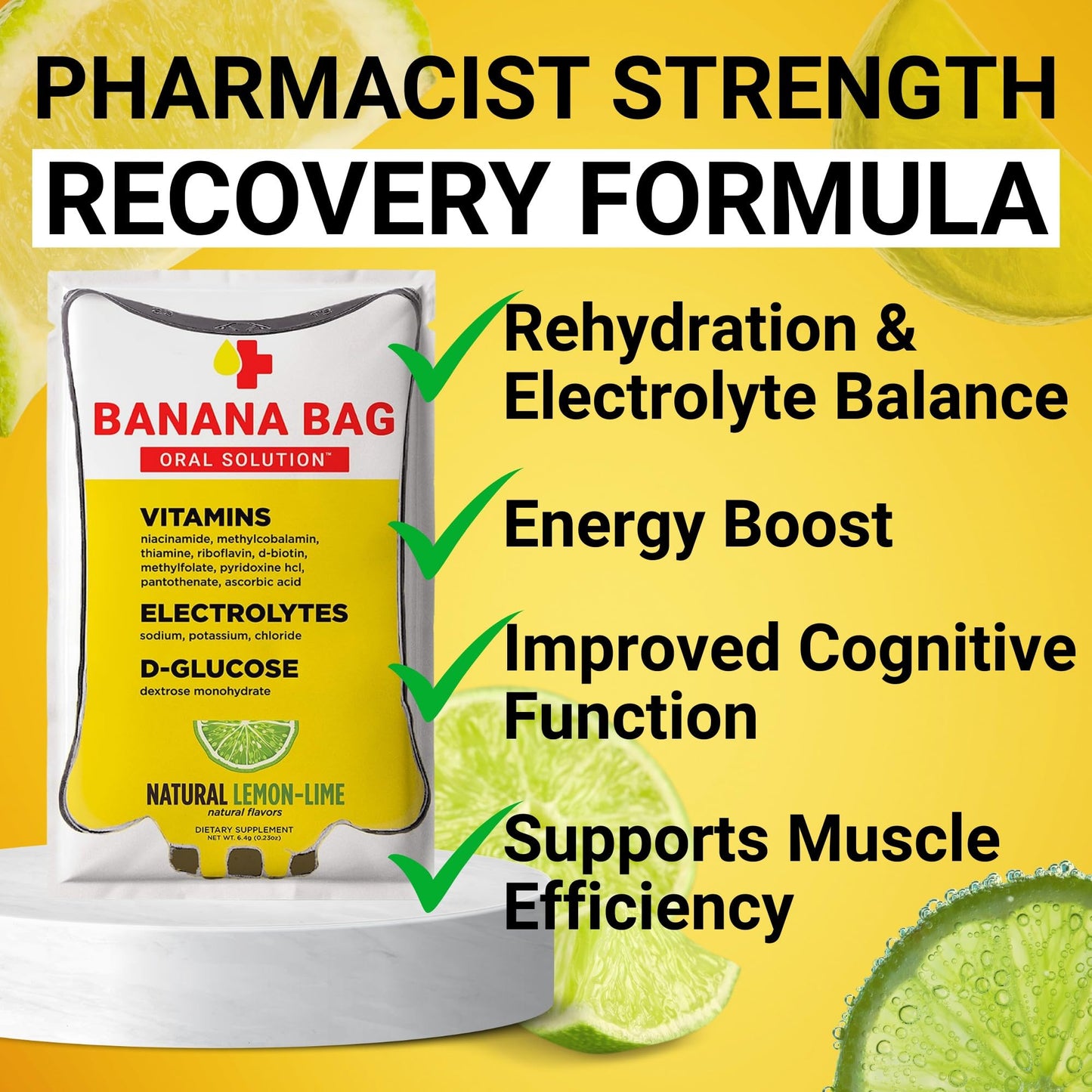 Banana Bag Oral Solution Packets – Natural Lemon Lime 5pk | A Refreshing Blend of Electrolytes, Vitamin C, and B-Complex for Daily Hydration and Energy | Perfect for Any Lifestyle.