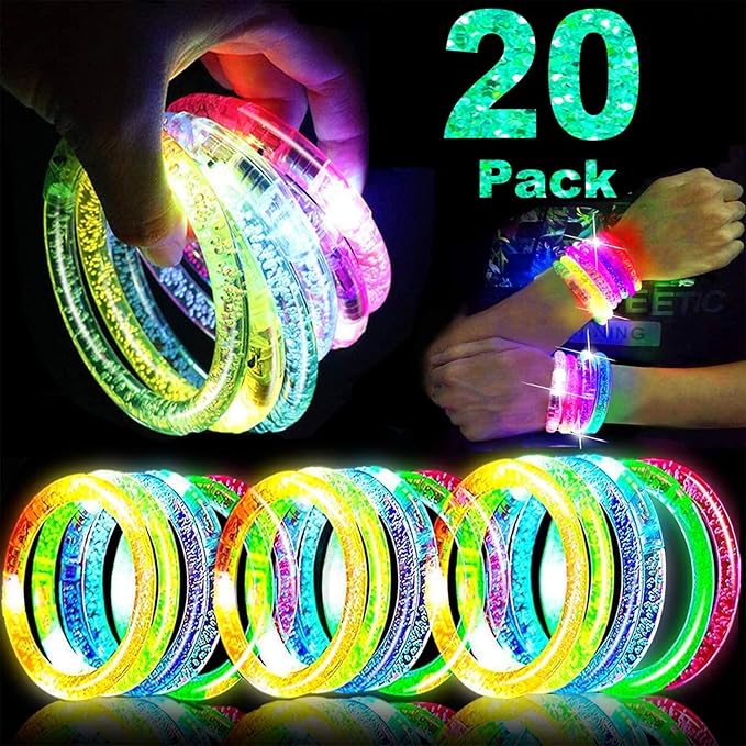 20 Pack LED Glow Bracelets Party Favors for Kids Glow in The Dark Party Supplies, LED Bracelet Light Up Toys Neon Valentin...