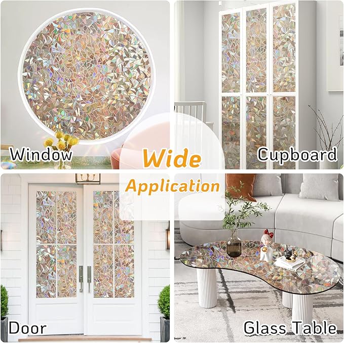 LUTE Window Privacy Film, Rainbow Window Flim, 3D Decorative Stained Glass Cling, Non-Adhesive Vinyl Static Cling Removable Glass Sticker, Sun UV Blocking Covering for Home, Brown, 23.6 x 78.7 inches