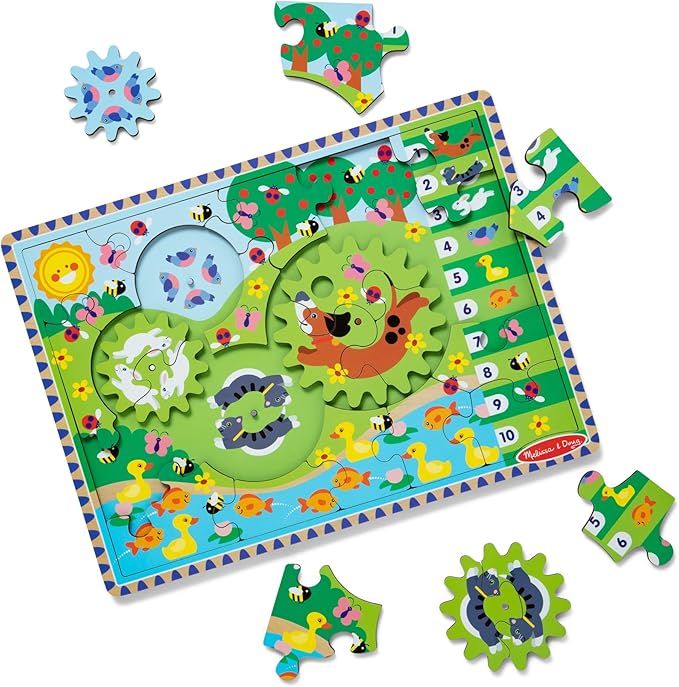Melissa & Doug Wooden Animal Chase Jigsaw Spinning Gear Puzzle – 24 Pieces Wooden Puzzle for Toddlers and Preschoolers, fo...