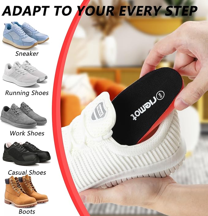 riemot 2 Pairs Fitness Running Insoles for Women Comfortable Arch Support Inserts Plantar Fasciitis Relief Insole Cushioning Athletic Gel Insert for Sneakers,Hiking Shoes Black US6/ EU37
