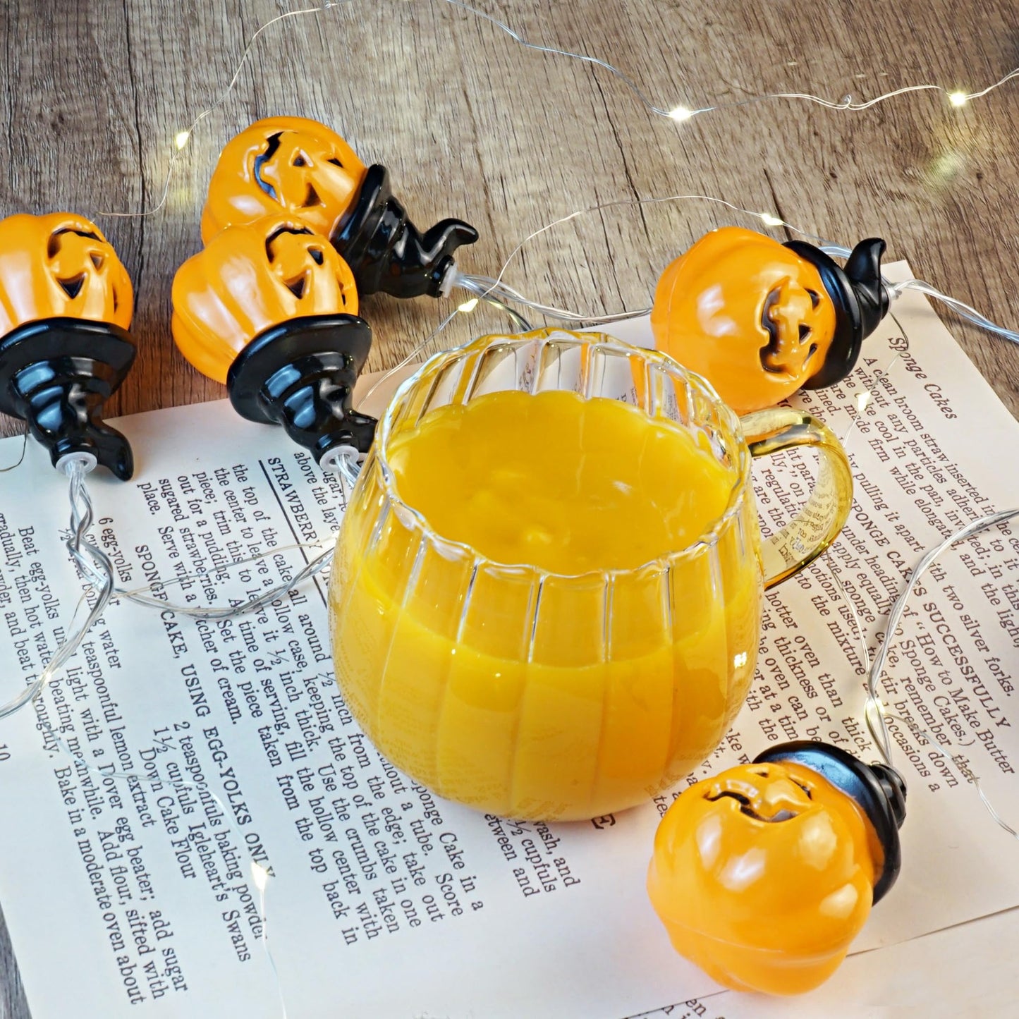 LUATSDAR Halloween Pumpkin Mugs 14 oz Glass Coffee Mugs Set of 4, Drinking Glasses with Yellow Handle, Clear Glass Cups for Hot or Cold Drinks like Cappuccino, Latte, Cocoa, Milk, Tea