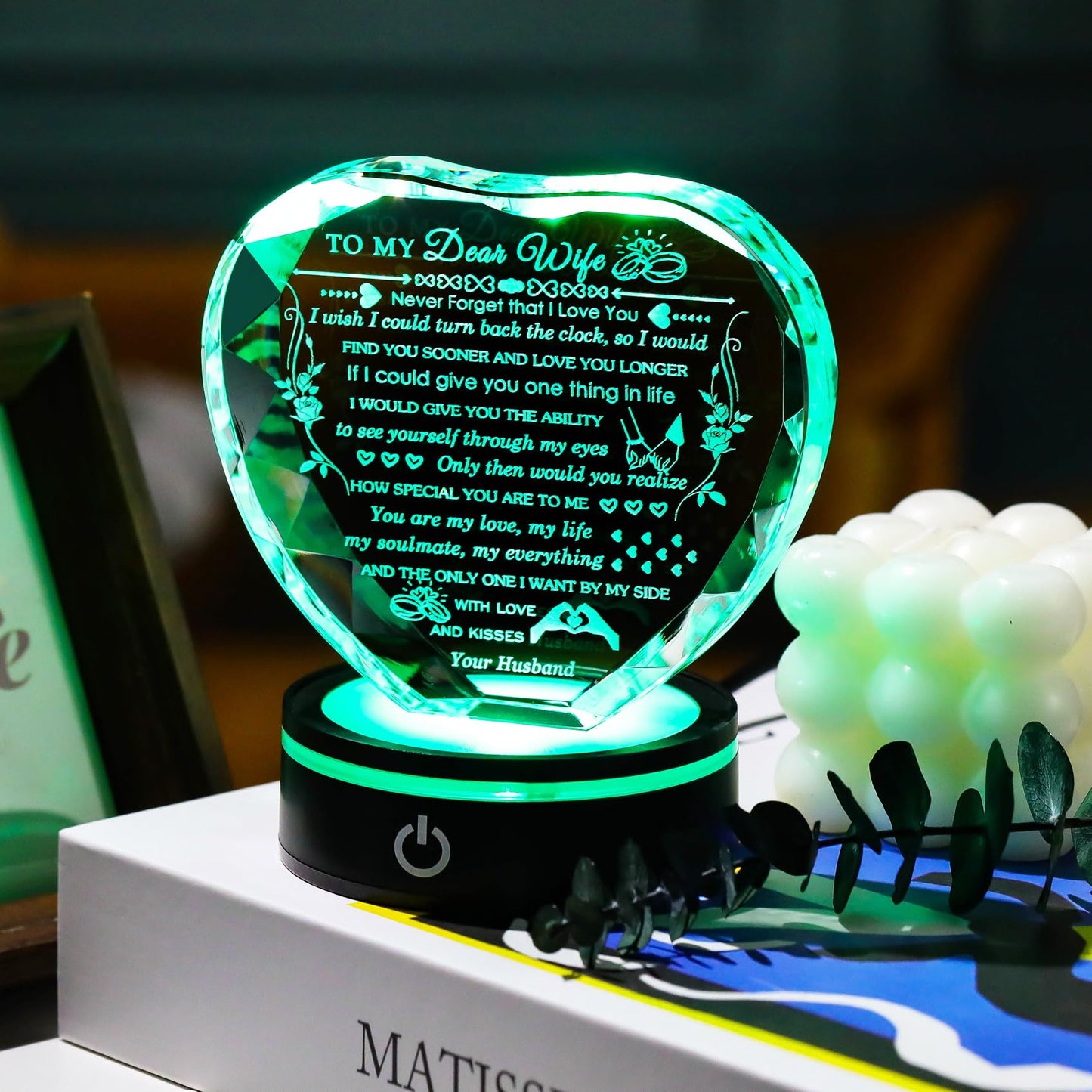 Arikyrist Gifts for Wife with Colorful LED Base Romantic Wife Anniversary Birthday Gift Ideas Crystal Heart to My Wife Gifts from Husband on Valentine's Day Christmas Mother's Day