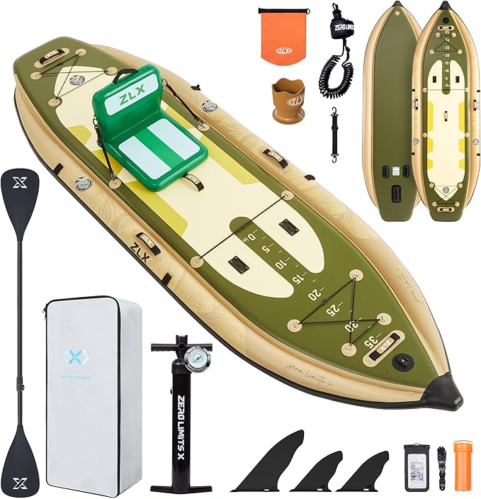ZLX 11'6''x42'' Extra Wide Inflatable Fishing Paddle Board for Adults- Stable Non-Slip Deck Pad, Dual Reinforced Sides & Q...