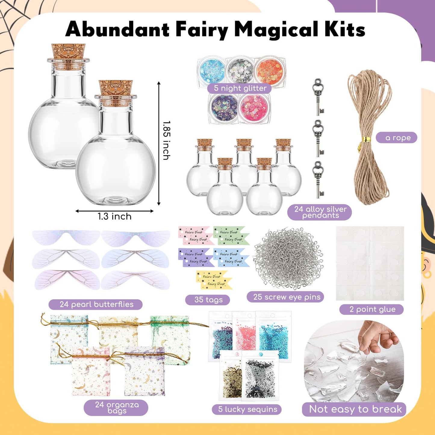 Jinei 262 Pieces Mystery Potion Craft Kit with 36 Magic Witch Potion Bottles Fairy Wing DIY Magic Fairy Bottle Set for Christmas Decorations Birthday Creative Gift Filling Supplies