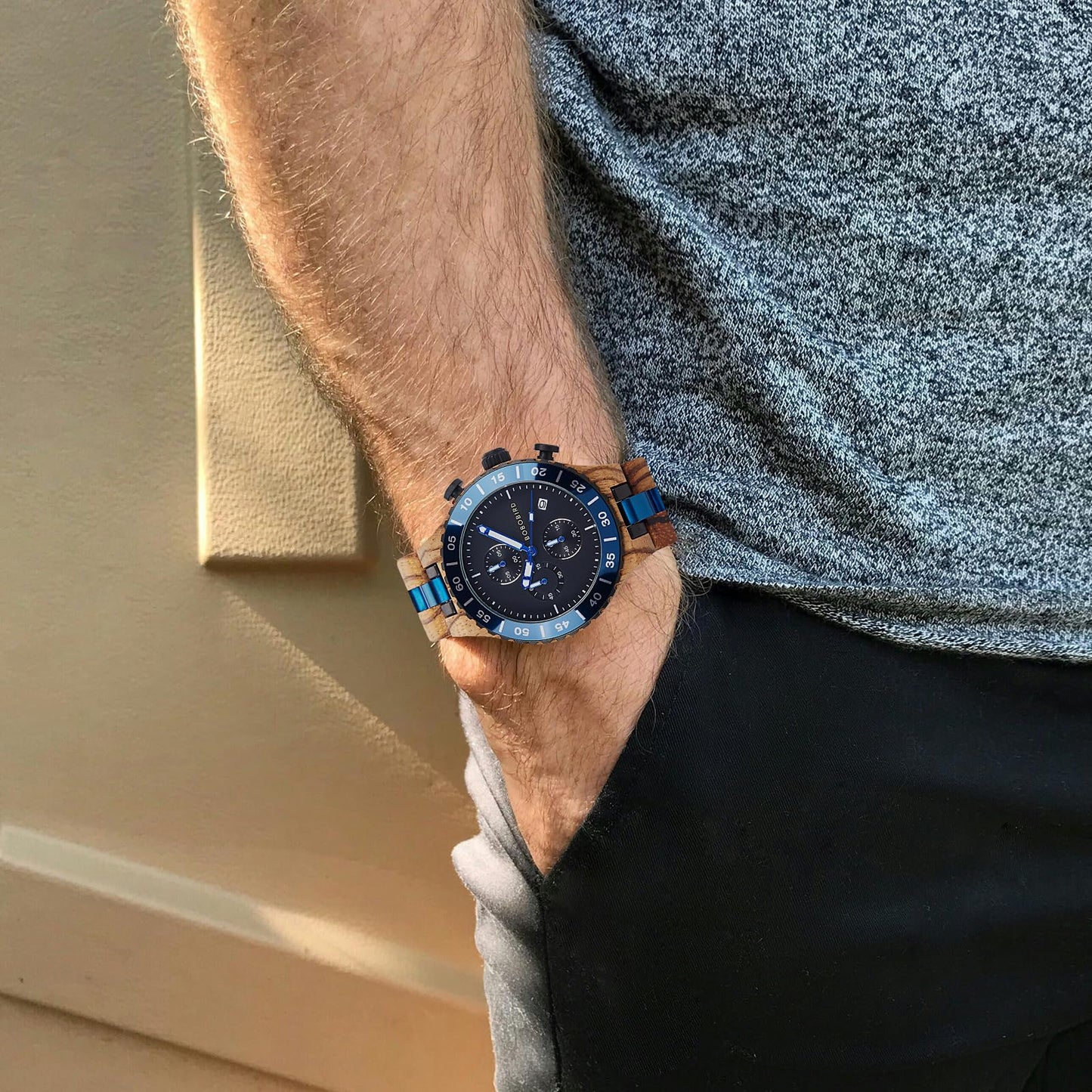 2win Engraved Wooden Watches for Men Blue Date Chronograph Military Luxury Personalized Customized Wrist Watches Anniversary Watch Gift for Husband My Man Boyfriend (A-for-Husband)
