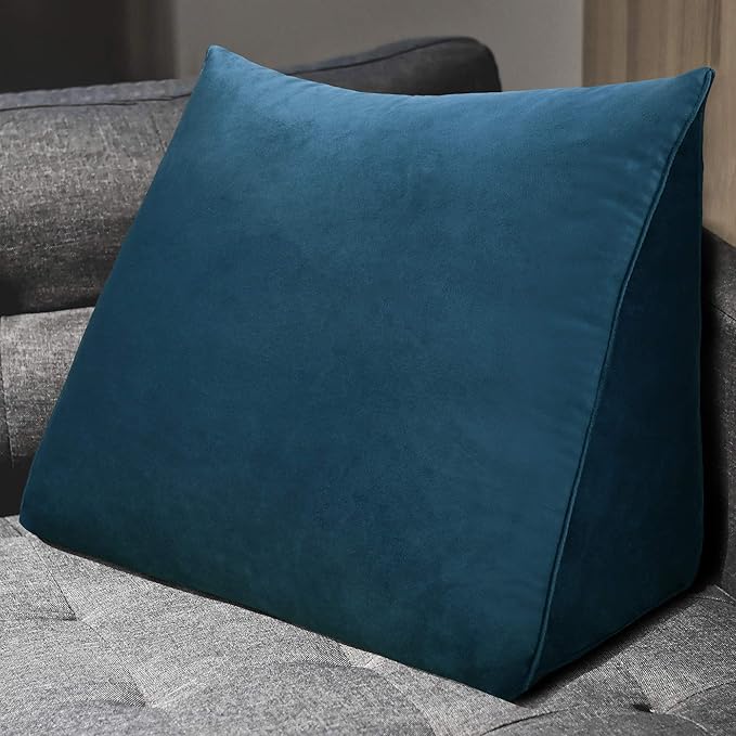 Wedge Headboard Pillow Dorm Room Reading Pillow Back Support for Sitting Up in Bed Bolster Lumbar Cushion Body Positioning Bedrest (Navy Blue, 24x8x20 in)