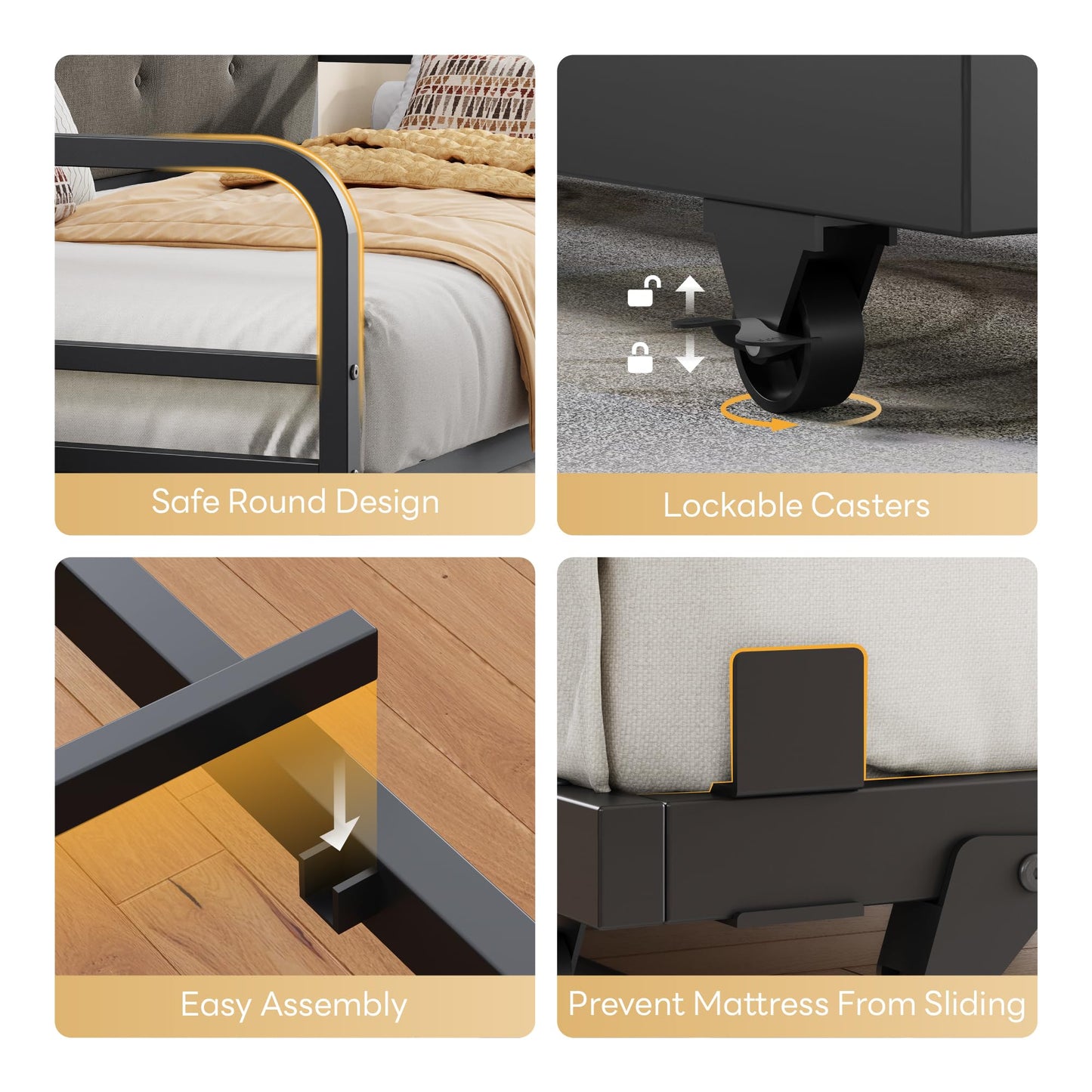 LIKIMIO Daybed with Trundle, Twin Bed Frame with Upholstered Headboard and Charging Station, Sofa Day Bed with Strong Supports for Living Room, Bedroom and Guest Room, Black