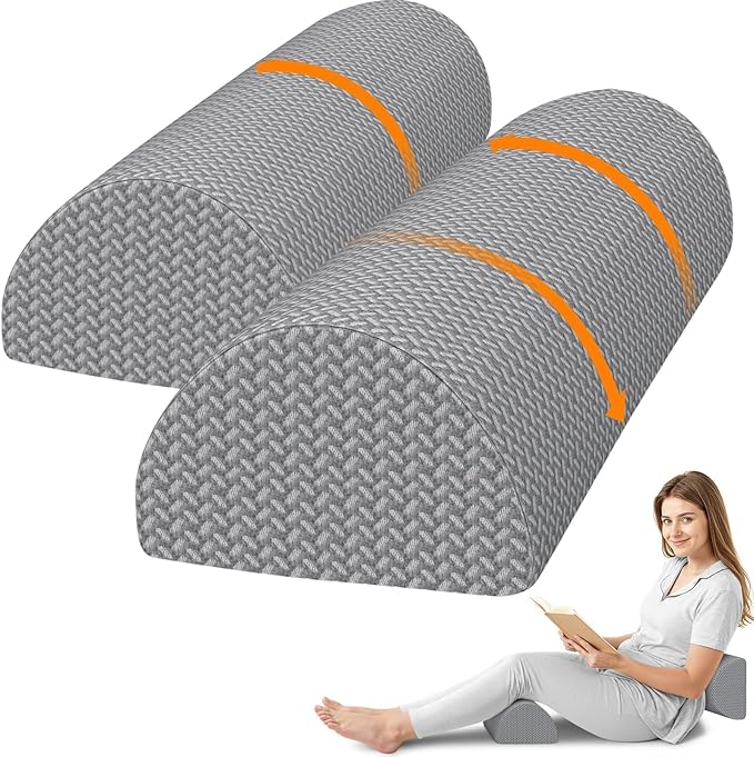 Knee Pillow for Side Sleepers, Half Moon Memory Foam Bolster Pillow for Legs, Ergonomic Design Wedge Elevation Pillow for Side & Back Sleeping, Under Knee Support, Foot, Ankle, Lumbar, Gray - 2 Pack