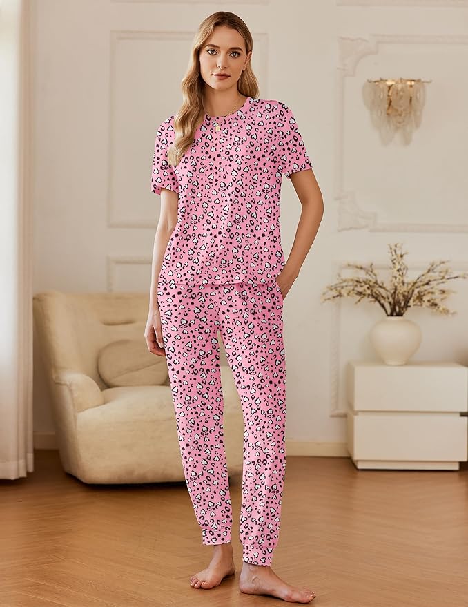 Ekouaer Pajamas for Women Set 2 Pack Lounge Set Short Sleeve Pjs Joggers Long Pants Loungepwear with Pockets
