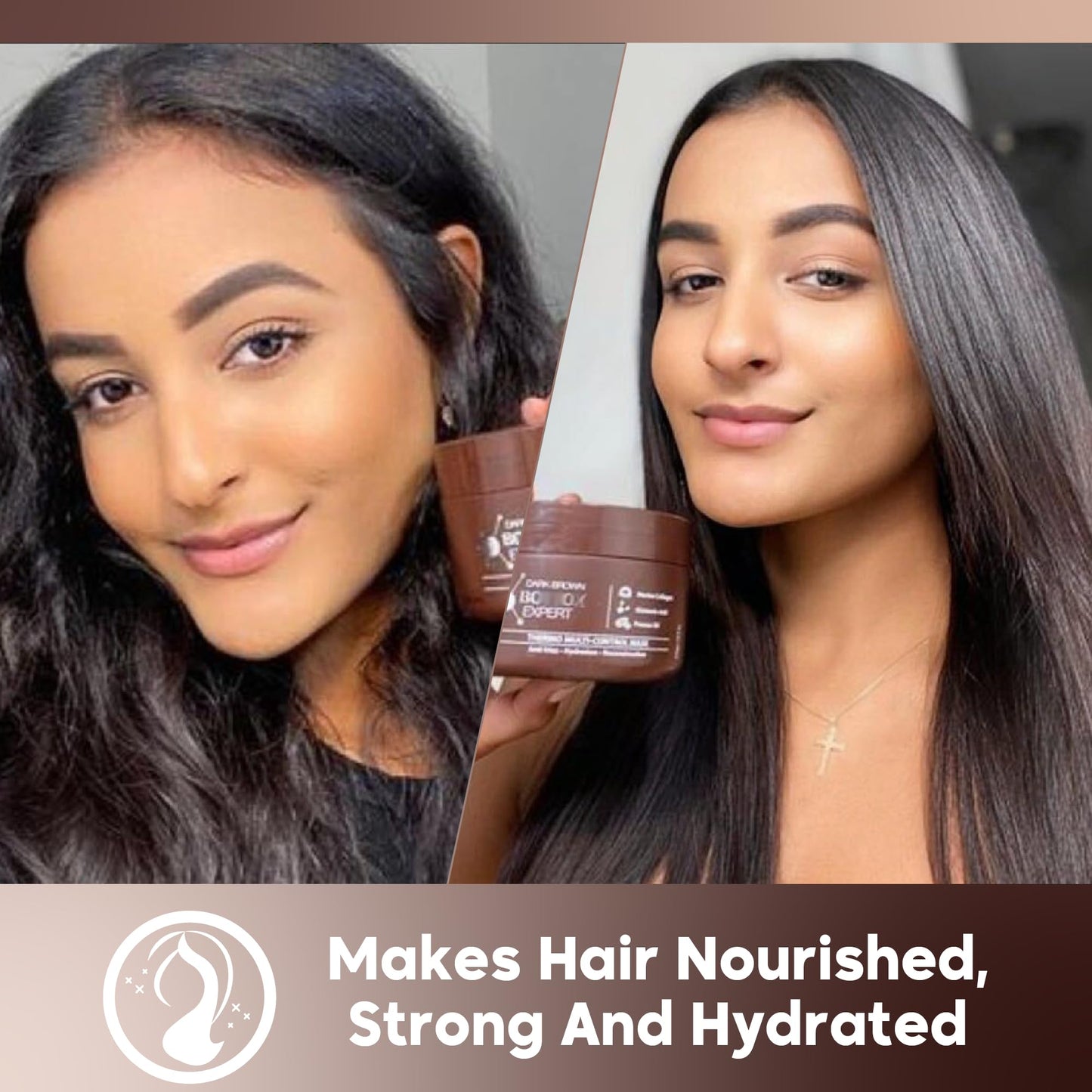 Hair Treatment Mask Damaged Dark Brown Color BONDOX 8.8oz | Color Depositing Mask with Almond Oil | Marine Seaweed Collagen | Fo