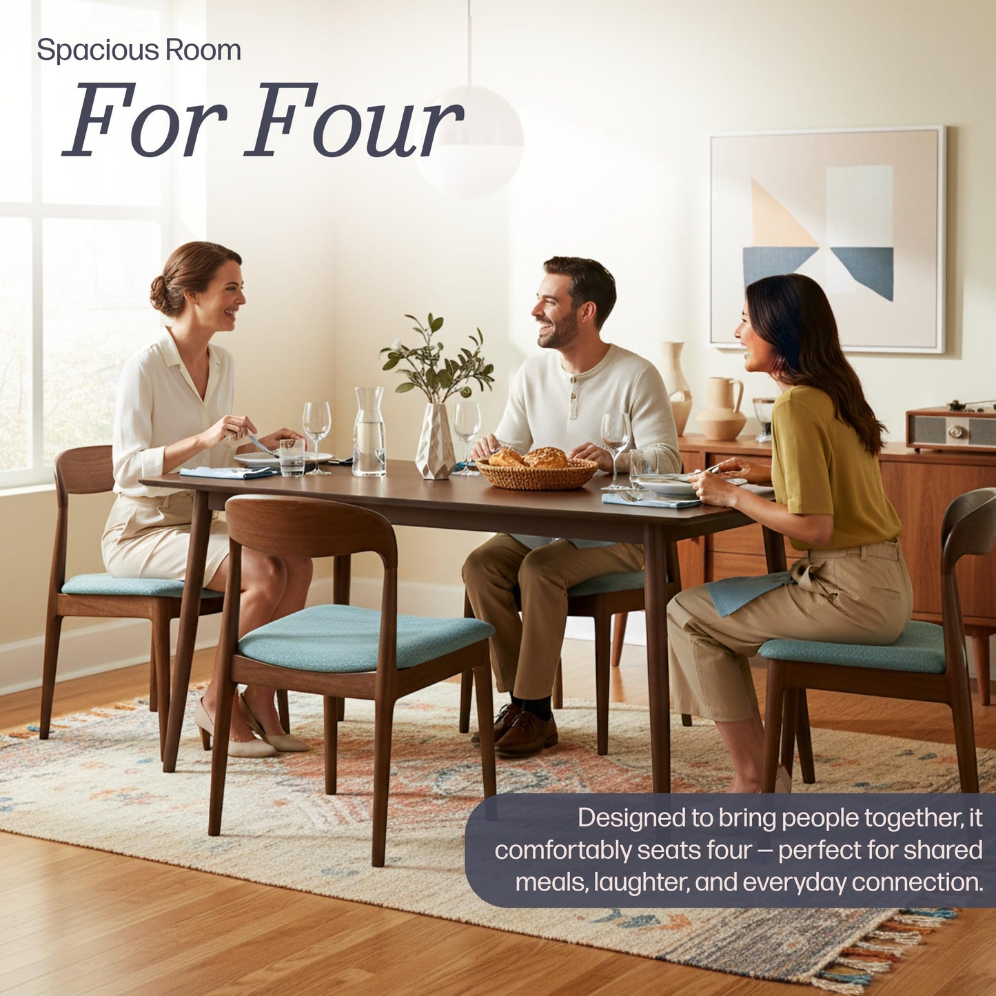 Alaterre Furniture Calais Dining – Mid Century Modern 59-Inch Rectangular Dining Table for 4 – Solid Wood Kitchen and Dining Room Table with Minimalist Design (Warm Walnut Finish)