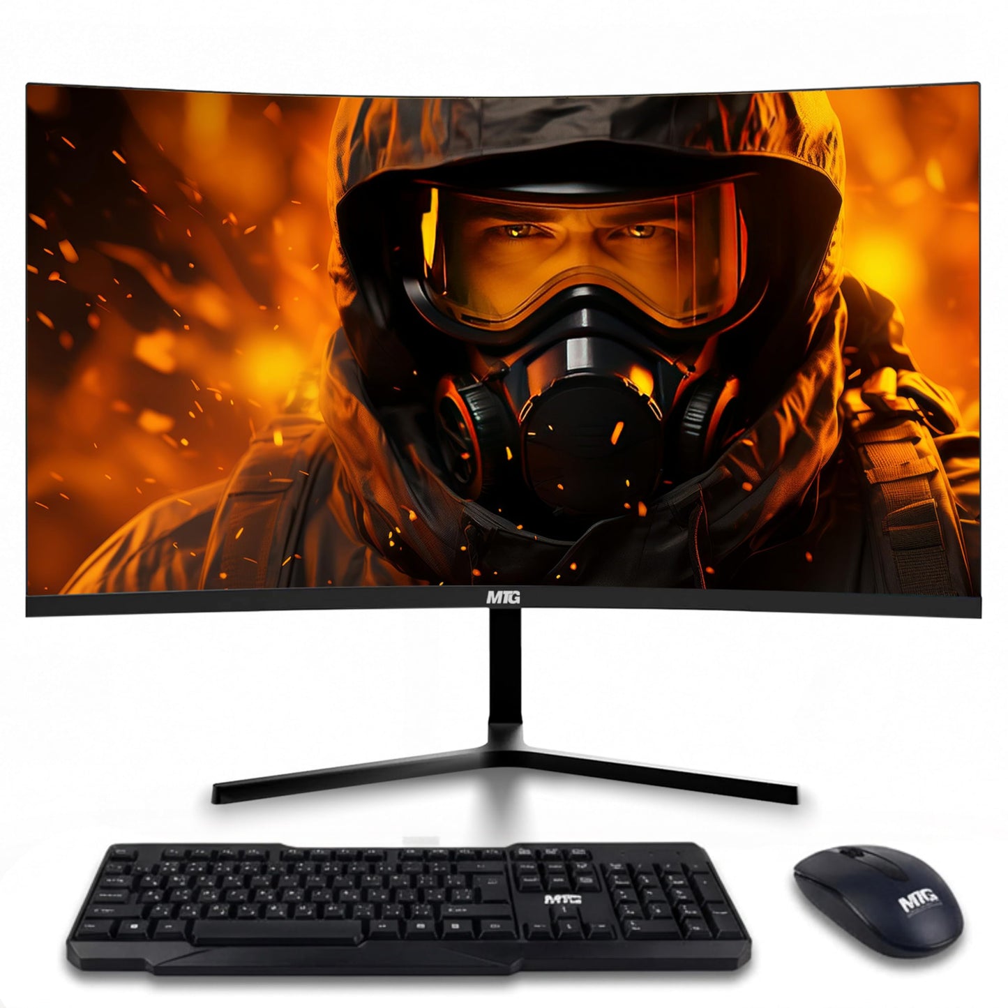 MTG 24" Curved Monitor Full HD 1080P Frameless Screen, HDMI DP USB Audio, Low Motion Blur, VESA Mount, Wireless Keyboard Mouse Combo, Computer Monitor for Gaming, Home and Office