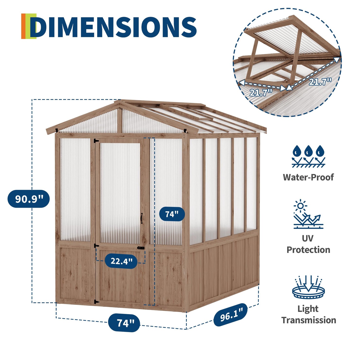 GarveeLife 6x8FT Wooden Greenhouses for Outdoors, Wooden Walk-in Green House with Cedar Frame, Greenhouse Kit with 6MM Thick Polycarbonate Panel