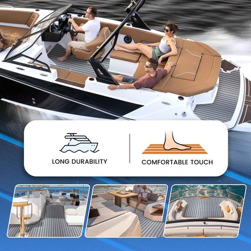 Fullfire EVA Foam Boat Flooring with 3M Self-Adhesive Backing, Marine Decking Faux Teak Deck Sheet for Jon Boats Pontoon Boat Yacht RV Jet Ski Kayak Floor, Grey and Black 94" x 23.5"