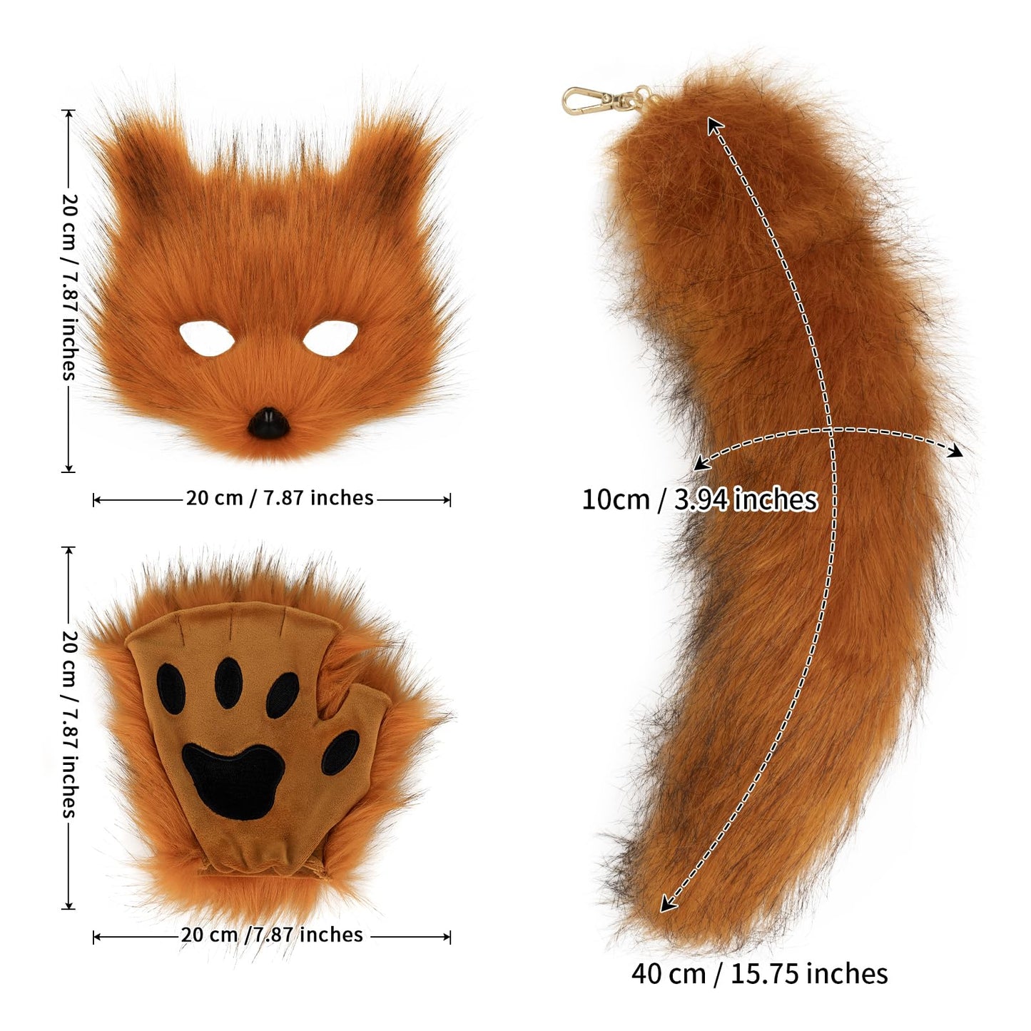 COSYEARS Cat Fox Mask Tail and Paws Gloves Set Furry Animal Therian Kit Masquerade Halloween Cosplay Costume Accessory