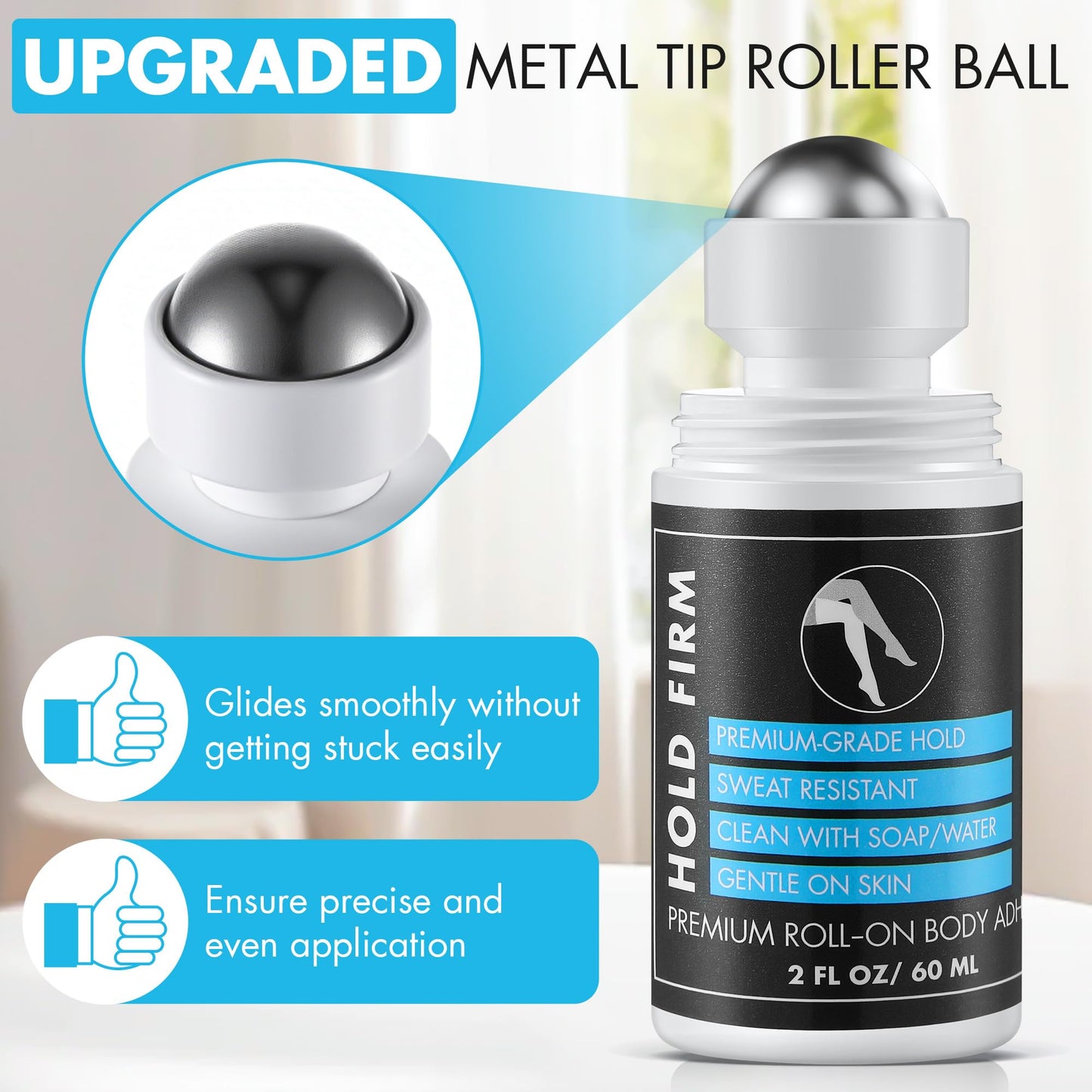 HappyAlley 1 Pcs Roll On Body Glue for Dancers with Metal Tip Roller Ball, 2oz Sweat-Resistant Body Adhesive, Clear & Non Toxic
