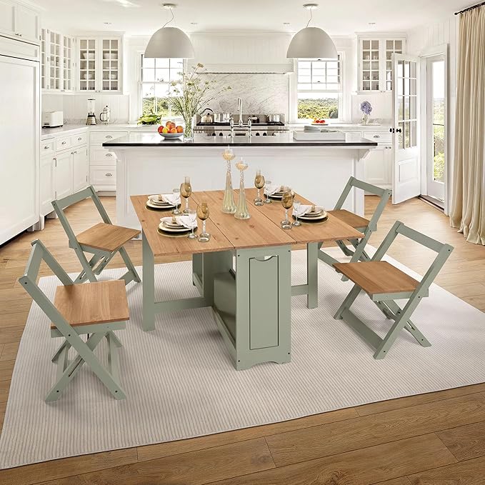 SECONIQUE Santos Butterfly Dining Set – 4 Assembled Foldable Chairs + 1 Folding Table – Space-Saving Table with Nesting Ch...