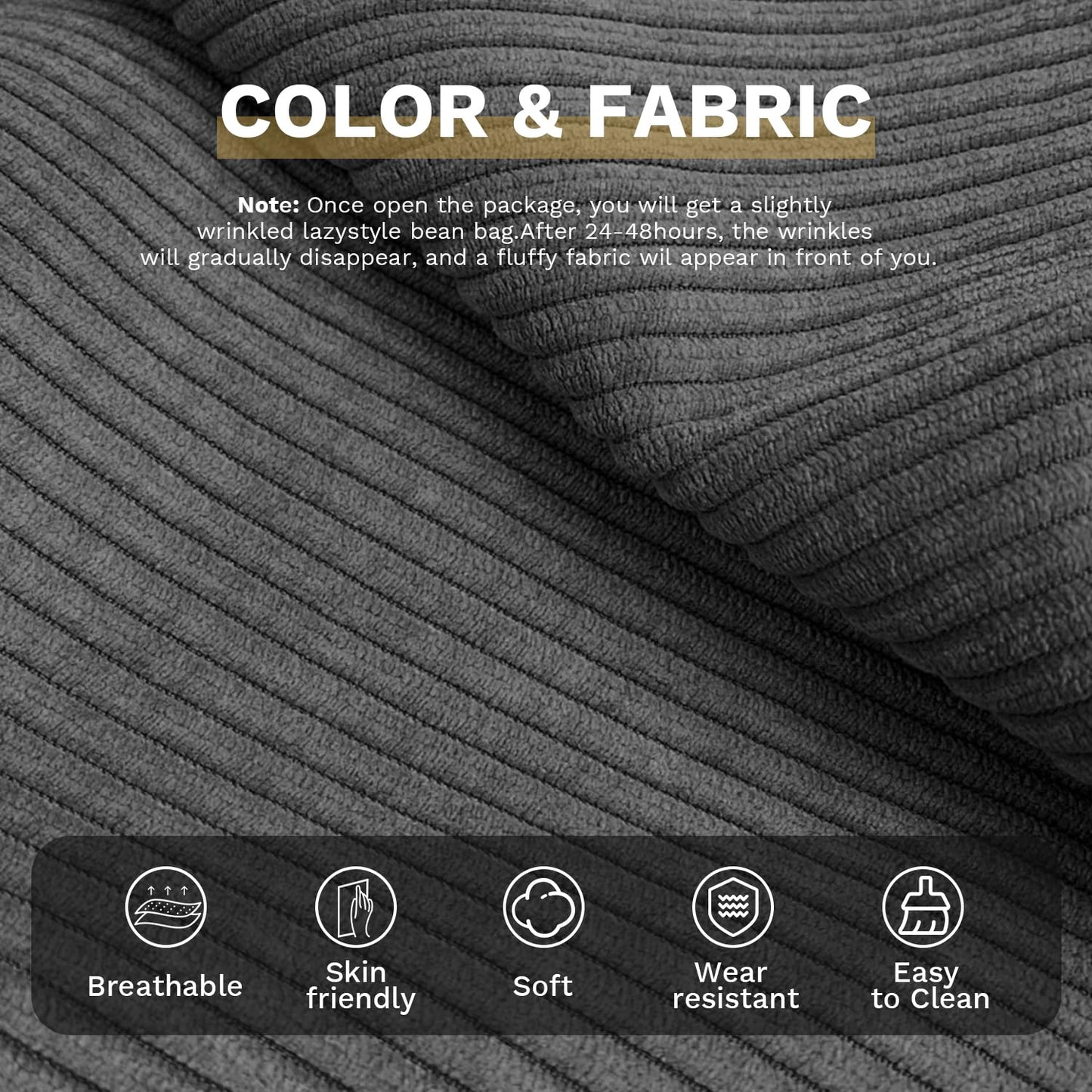 Hsundries Bean Bag Chairs for Adults, Memory Foam Couch Sofa Chair,One-Piece Foam Padding,Cozy Corduroy Material Bean Bag Chair,Bean Bag Sofa for Reading in Bedroom Living Room and Dorms，Gray