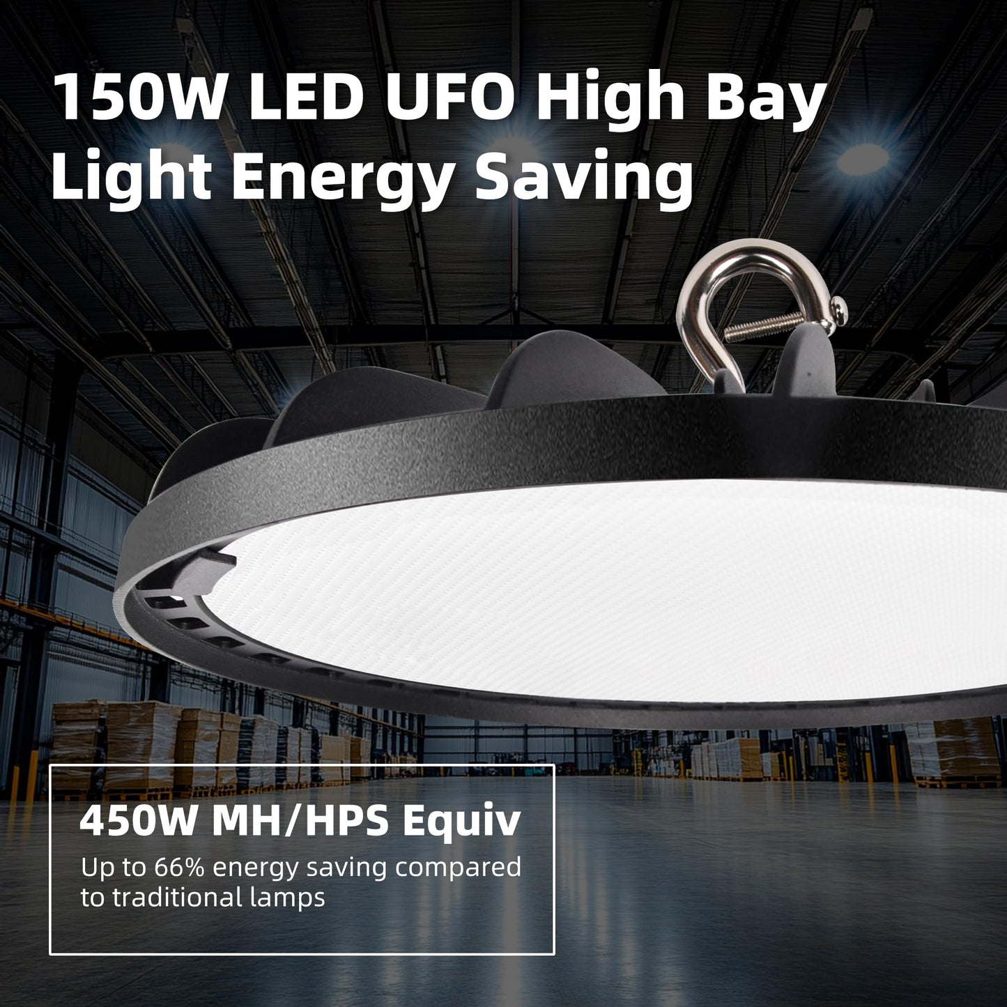 LED High Bay Light, 150W 5000K 20250lm UFO LED High Bay Light Fixture [450W MH/HPS Equiv.] 100-277V IP65 Commercial Warehouse Area Lighting for Wet Location, 2 Pack