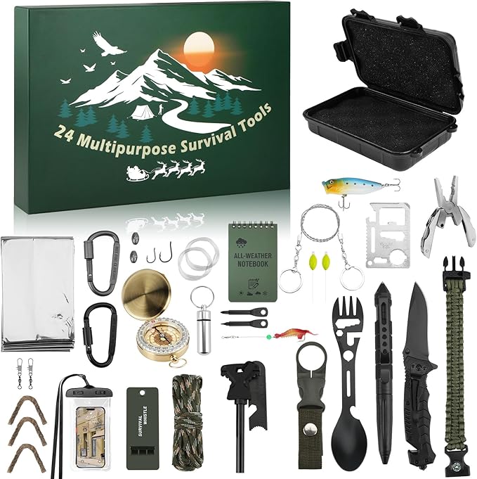 Survival Advent Calendar 2025 for Men, Adults Survival Kit Tool Advent Calendar, 24 Days Christmas Countdown Calendar for ...