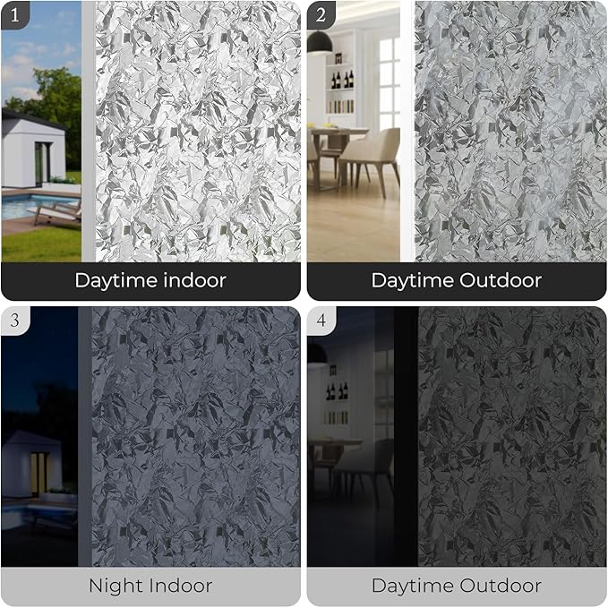 Window Privacy Film, Removable Static Cling, Stained Glass Decorative Window Film, Vinyl Covering for Home Kitchen Living Room, Brash ice, 17.3" x 78.7"