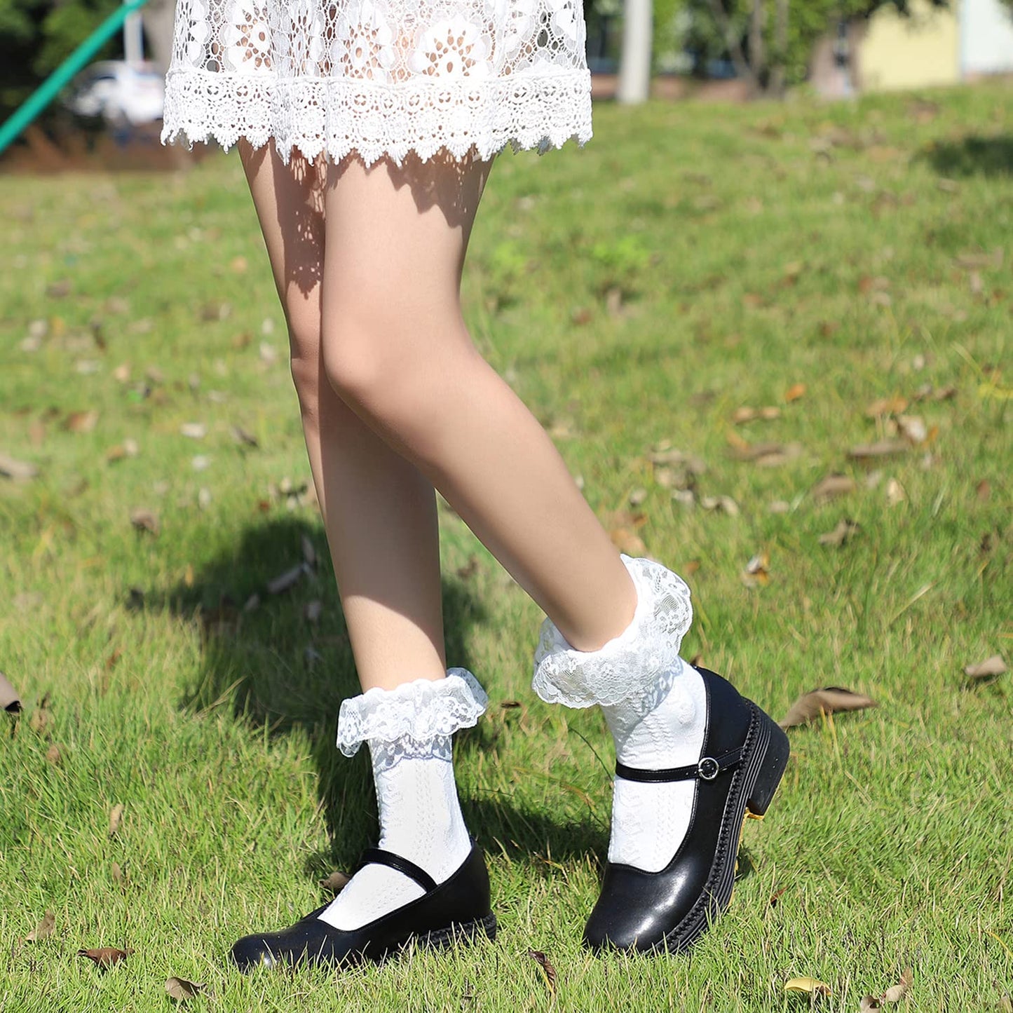 BIVOLU Womens Crew Socks Lace Ruffle Frilly Cotton Cute Princess Ankle Dress Socks for Girl 5 Pack