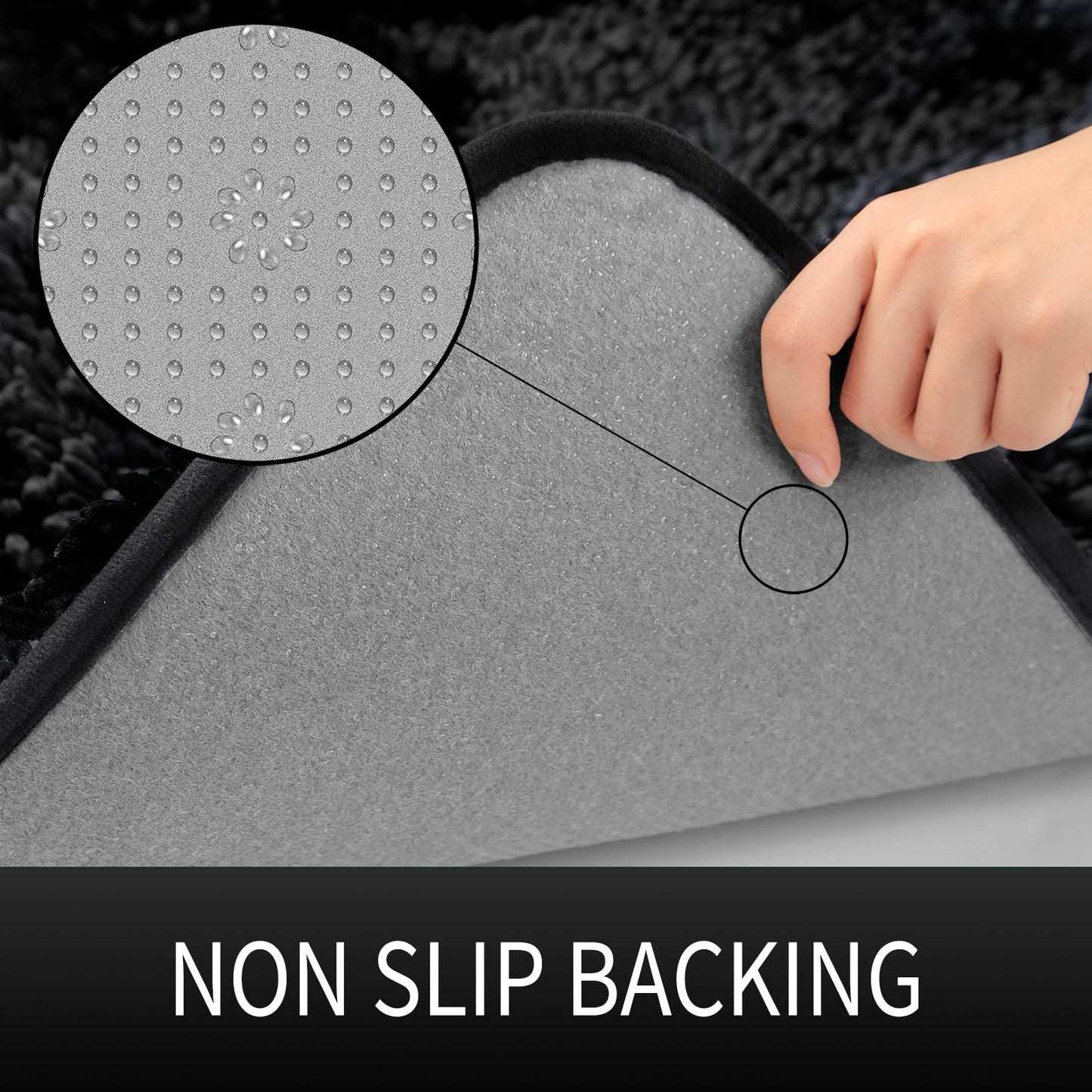 Yimobra Bathroom Rugs Sets 2 Piece, Luxury Shaggy Extra Thick Bathroom Rugs, Plush Non-Slip Mats for Bath Room Floor, Machine Wash, Ultra Absorbent, 31.5 x 19.8 + 24 x 17 Inches, Black