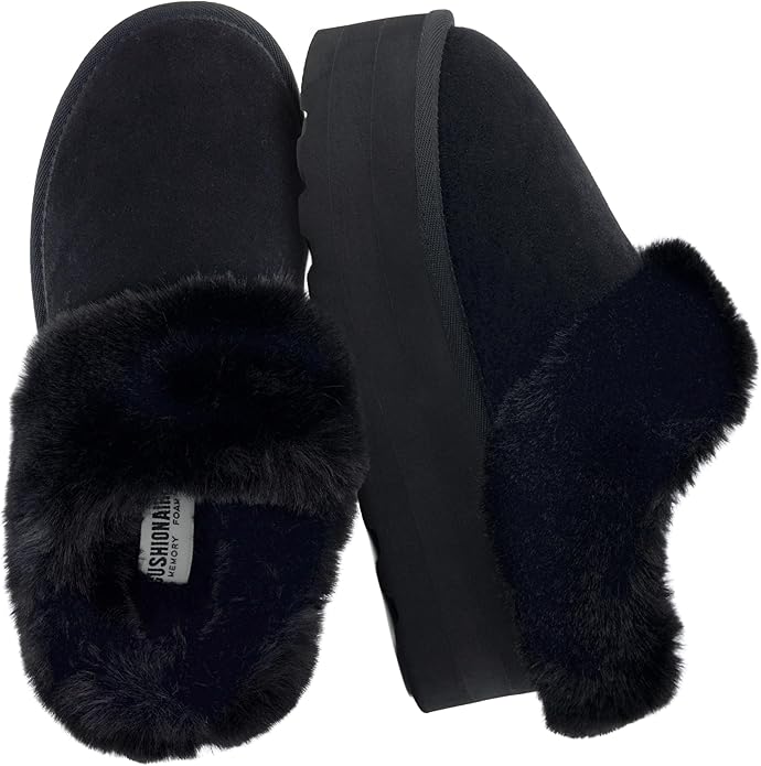 CUSHIONAIRE Women's Husky Genuine Suede cozy mule Platform +Memory Foam, Wide Widths Available