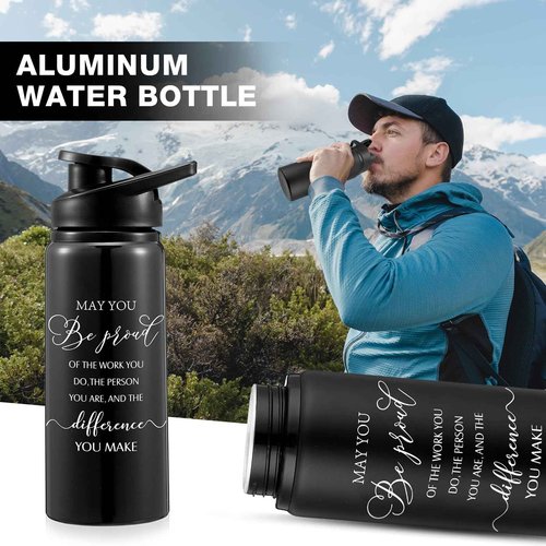 Bokon 24 Pack Thank You Inspirational Gifts Reusable Aluminum Water Bottle Bulk Lightweight Leakproof Metal Sports with Lid for Christmas Gym Camping Hiking Back to School Gift(Colorful,17 oz)