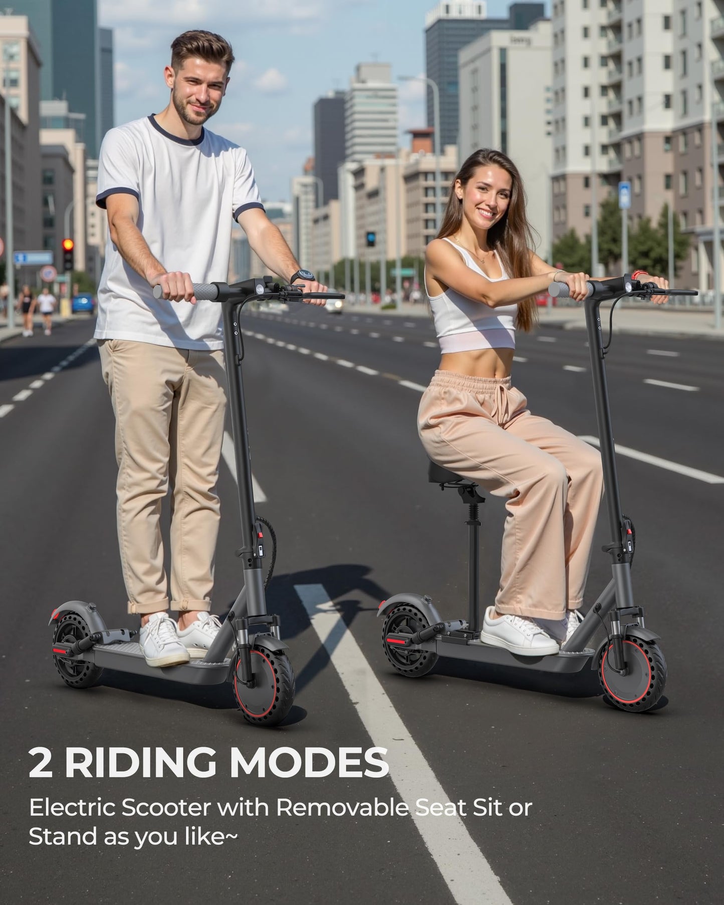 Electric Scooter with Seat, 500W Motor, 10" Solid Tires Electric Scooters for Adults & Teens, MAX 22Mph, 22 Miles Long Range, Folding E-Scooter with Dual Suspension and Braking System