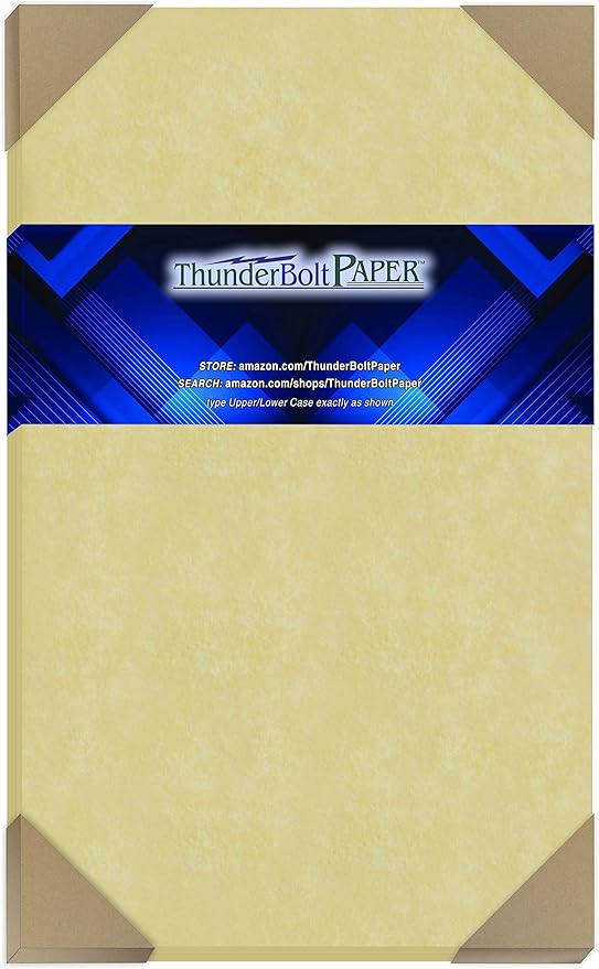 100 Gold Parchment 65lb Cover Weight Paper 8.5 X 14 Inches Cardstock Colored Sheets Legal Size -Printable Old Parchment Semblance