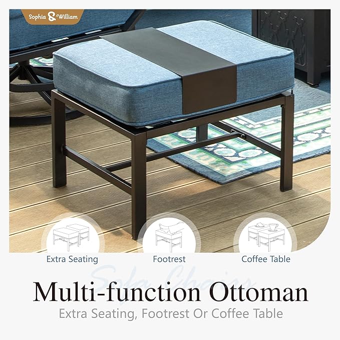 Sophia & William Patio Furniture Sets 5 Seats Outdoor Metal Conversation Sets 5 Pcs with 2 x Cushioned Swivel Sofa Chairs,1 x 3-Seat Sofa,2 x Ottomans for Coffee Lawn Backyard Poolside Navy