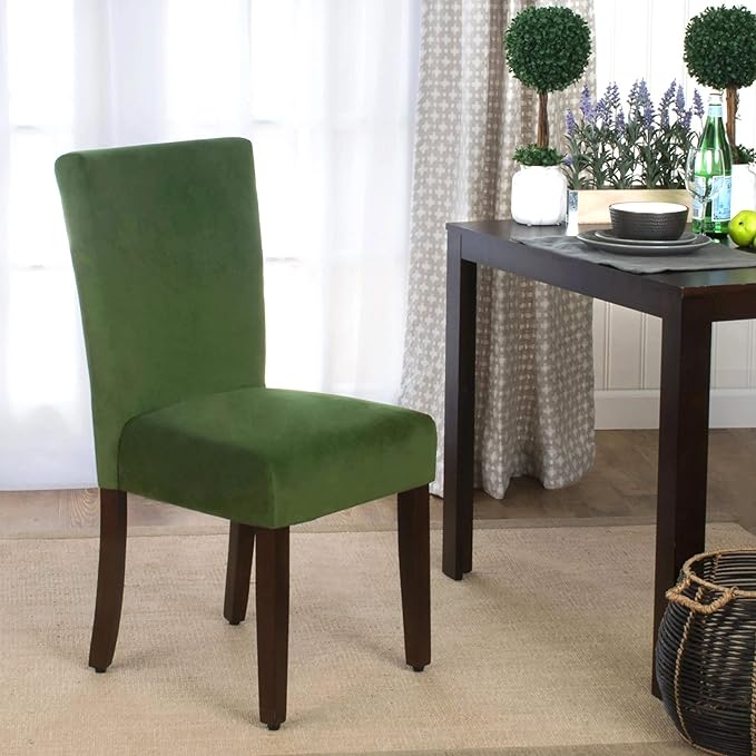 HomePop Parsons Classic Upholstered Accent Dining Chair, Set of 2, Dark Green Velvet