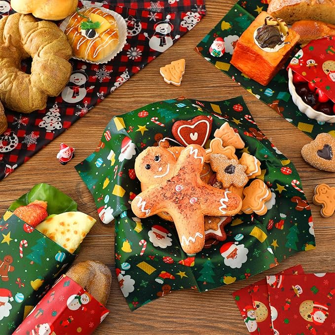 Ctosree 9 Pack Christmas Beeswax Wraps for Food 14.17" 11.42" 7.48" Reusable Beeswax Storage Wrap Bread Sandwich Wrapper for Christmas Kitchen Storage Bowl Covers