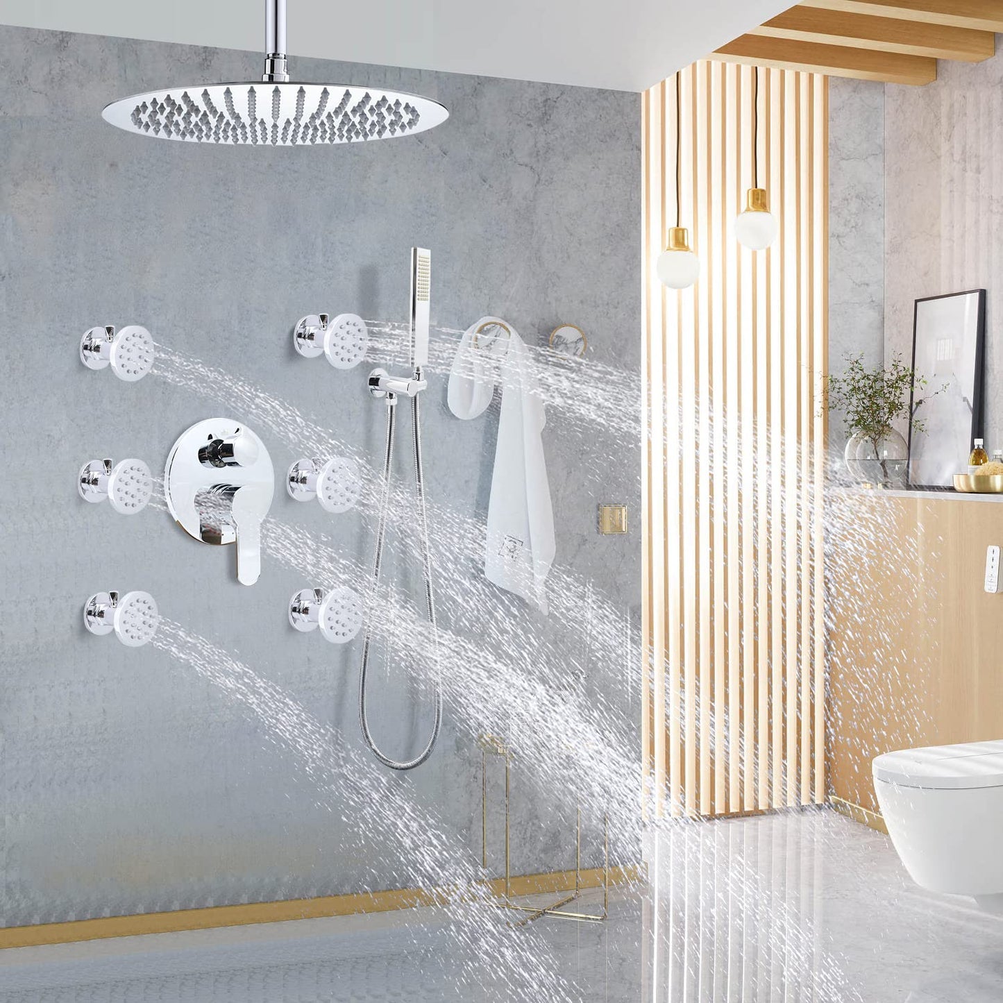 (Upgrade) Backnets Shower Body Spray with On Off Solid Brass Round Shower Jets 6 PCS Massage Showerhead Wall Nozzle, Flow Can Be Controlled, Independent Switch Sprayer (6PCS, Polished Chrome)