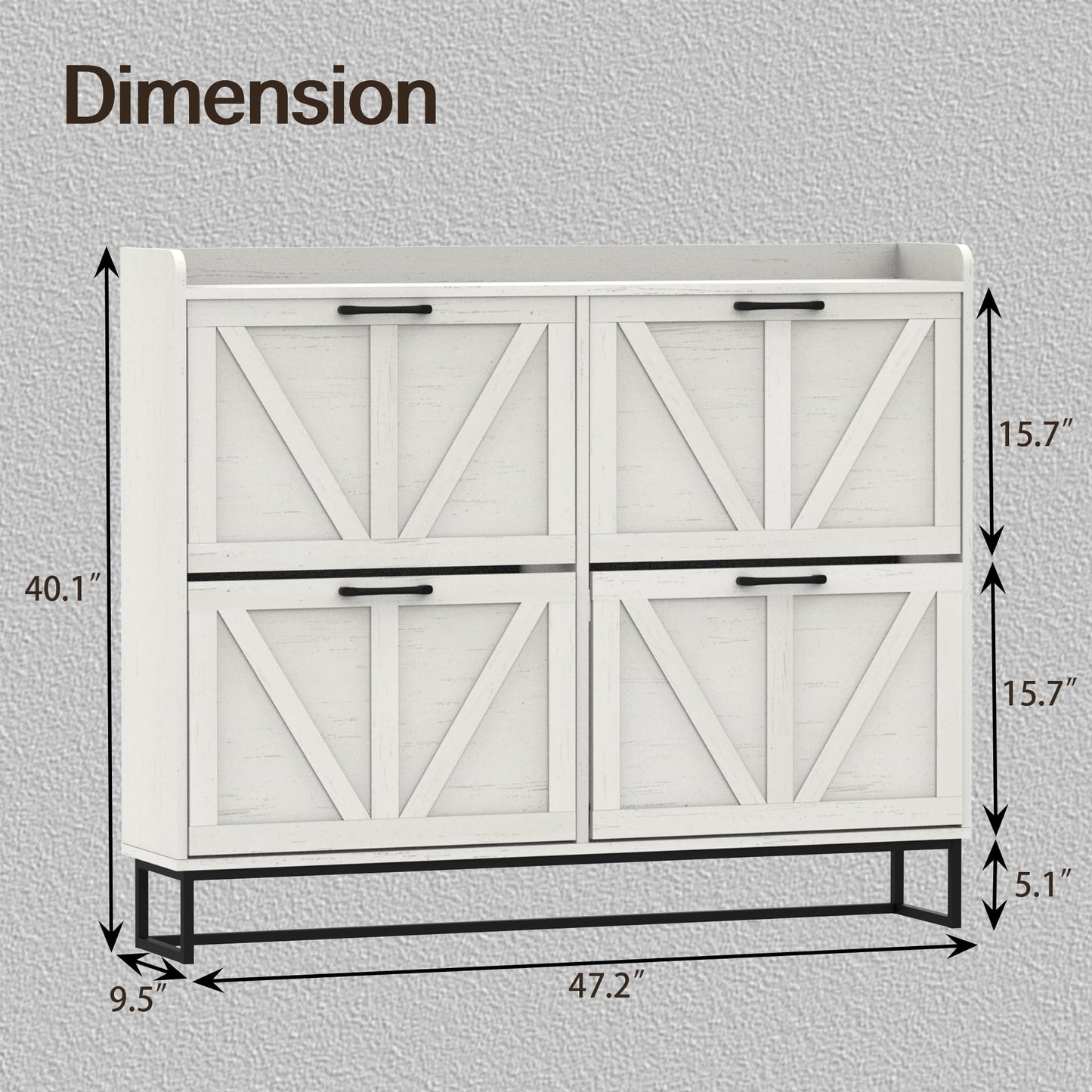 VINYUSE Shoe Cabinet with 4 Flip Drawers, Shoe Storage Cabinet for Entryway, Freestanding Hidden Shoe Cabinet Organizer with Open Storage, Narrow Shoe Rack with Metal Legs, Oak White
