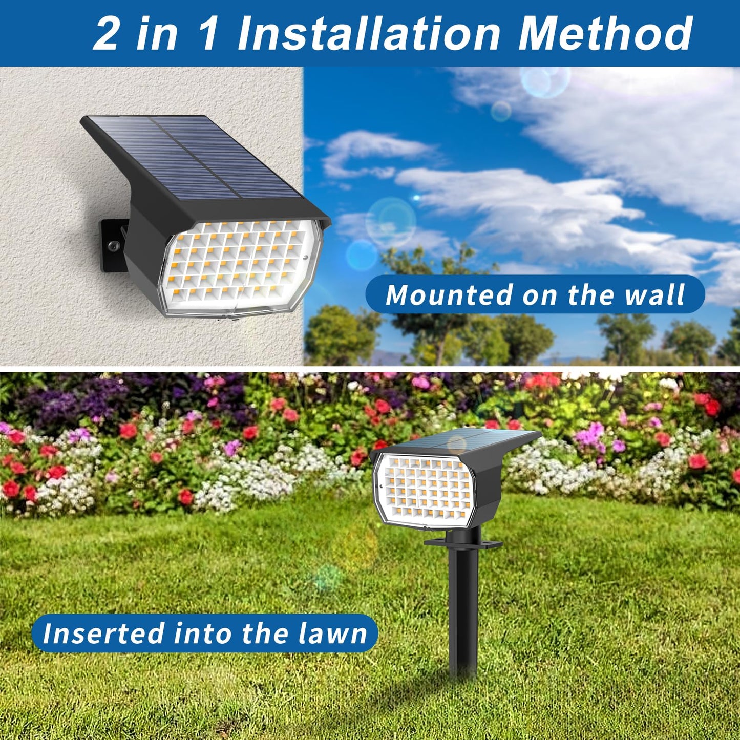 WENATY Solar Spot Lights Outdoor Waterproof IP65, 6 Pack Landscape Spotlights with 46 LEDs, 3 Modes Auto On/Off Solar Powered Flood Lights for Outside Pathway, Yard, Garden, Walkway (Cool White)