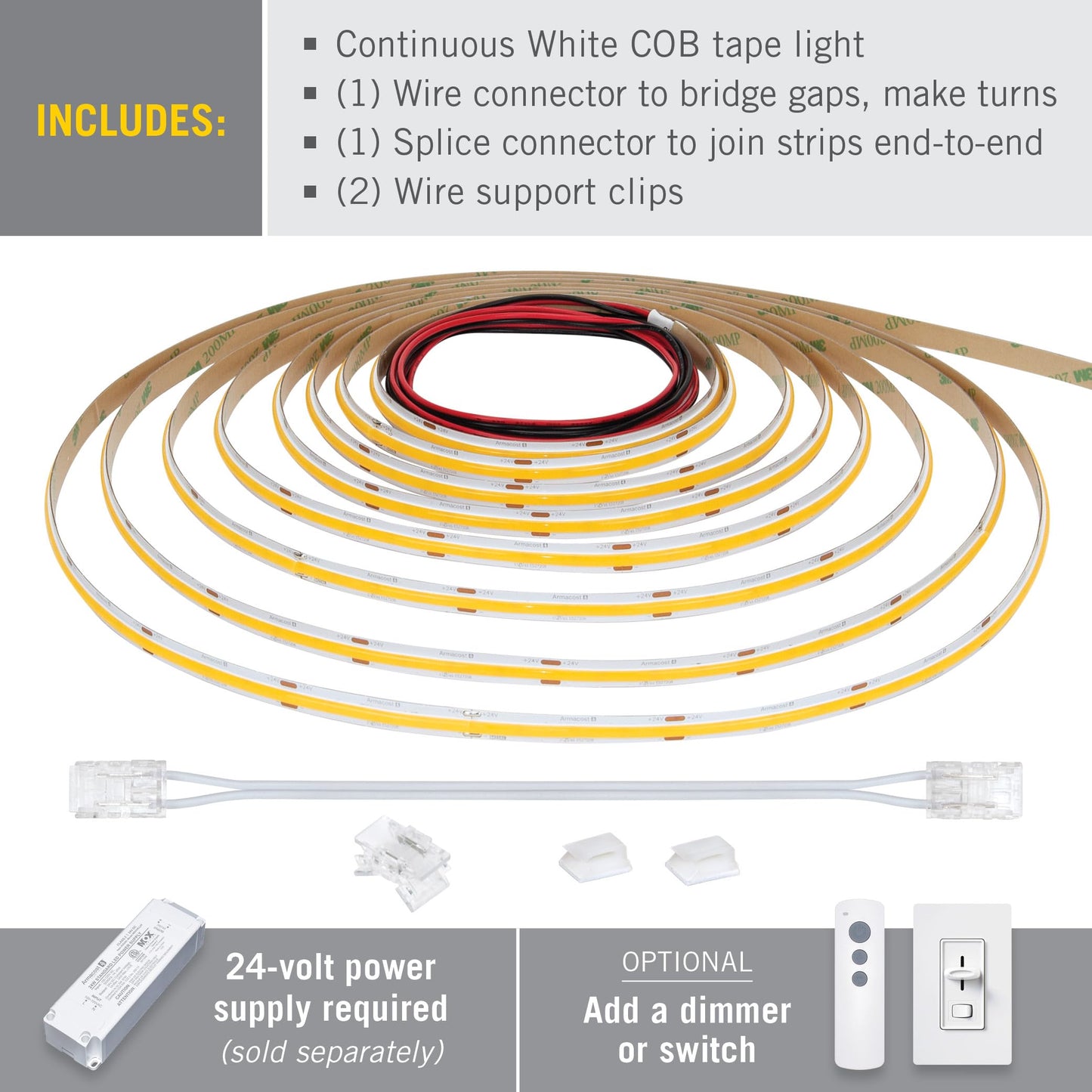 Armacost Lighting RibbonFlex Pro COB, 24V, 5000K, 165 Lumens/Ft, IP20, 5M 171430