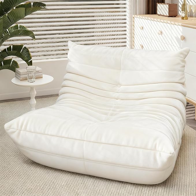 Bean Bag Chairs for Adults - Comfy Memory Foam Fireside Chair, Adult Size with Soft Dutch Velvet Fabric Beanbag Couch, Versatile for Living Room, Dorm, Reading Corner & Gaming (White)