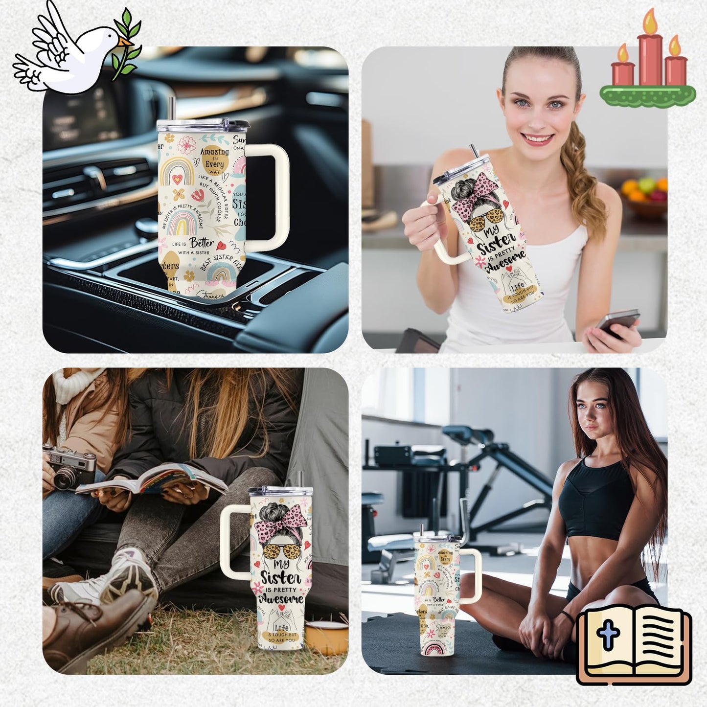 Uibunoo Sister Gifts for Women 40 Oz My Sister Is Pretty Awesome Tumbler with Handle & Straw, Gift from Brother, Stainless Steel Family Tumbler, Gifts for Mothers Day, 1 PCS