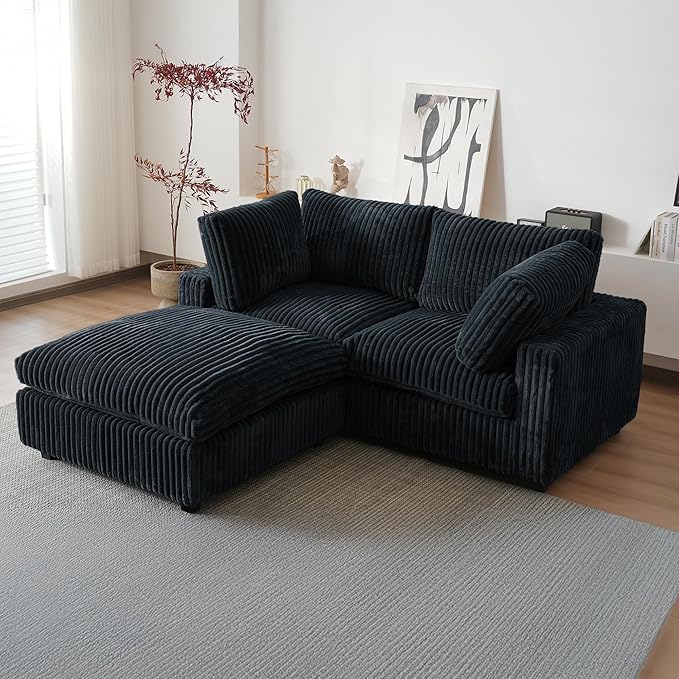 WJShome Cloud Modular Sectional Sofa,78" Plush Sofas for Living Room,L Shaped Sofa Couch with Storage Ottoman,3 Seater Comfy Couch Deep Seat Couches,Covers Washable&Replaceable (Black)