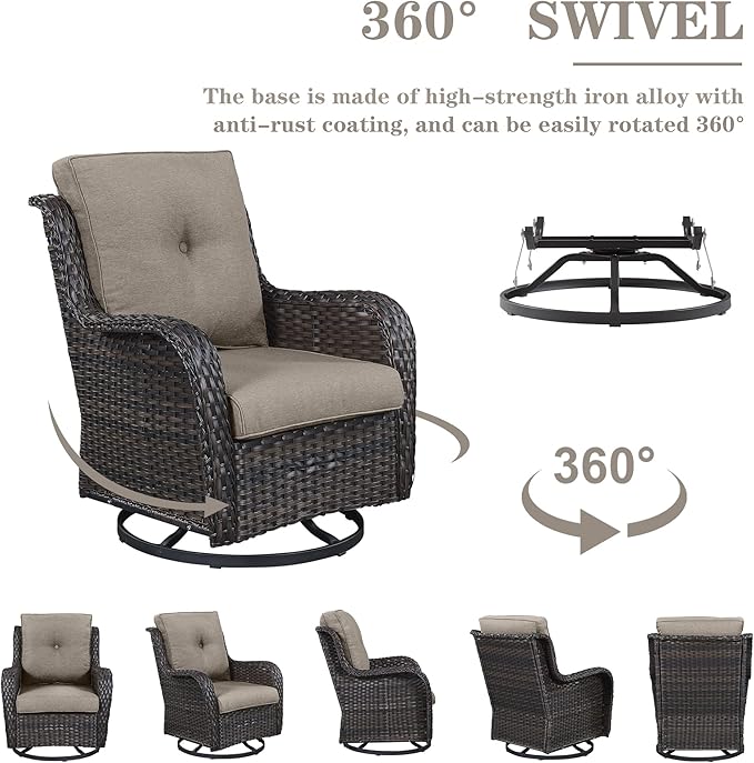 Belord Outdoor Swivel Rcoker Patio Chairs - Outdoor Swivel Patio Chairs Set of 2 Wicker Chair Patio Furniture Sets with Covered Cushion for Porch Deck Balcony Garden, Gray