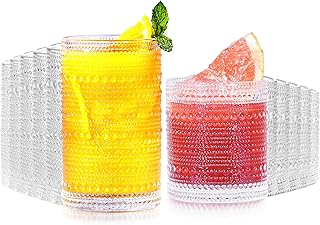 Lvtrupc Vintage Hobnail Drinking Glasses Set of 12-14 oz Old Fashioned Water Glass Cups & 11 oz Cocktail Glasses, Aestheti...